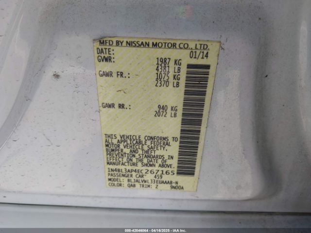 1N4BL3AP4EC267165 Nissan Altima 3.5 Sl