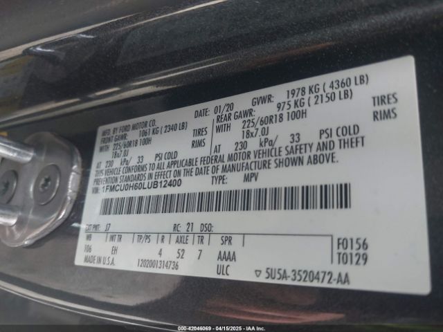 1FMCU0H60LUB12400 Ford ESCAPE SEL