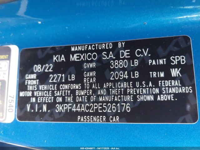 3KPF44AC2PE526176 KIA Forte Gt Manual