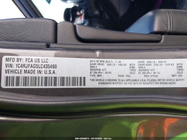 1C4RJFAG5LC435490 Jeep Grand Cherokee Altitude 4x4
