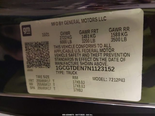 1GCGTDEN7N1123152 Chevrolet Colorado 4wd  Short Box Z71