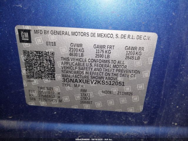 3GNAXUEV2KS512051 Chevrolet EQUINOX LT
