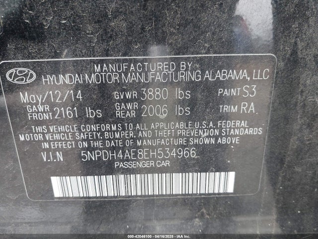 5NPDH4AE8EH534966 Hyundai ELANTRA SE