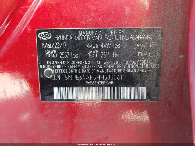 5NPE34AF5HH580061 Hyundai Sonata Sport