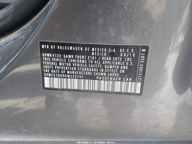 3VWC57BU9KM223741 Volkswagen Jetta 1.4t R-line/1.4t S/1.4t Se