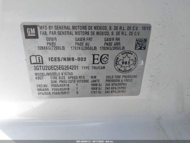 3GTU2UEC5EG264291 GMC Sierra 1500 Sle