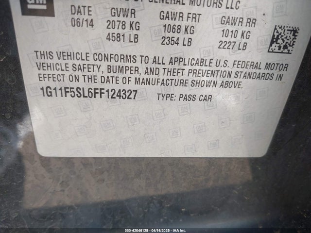 1G11F5SL6FF124327 Chevrolet Malibu 1lz