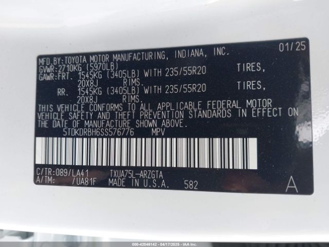 5TDKDRBH6SS576776 Toyota Highlander Platinum