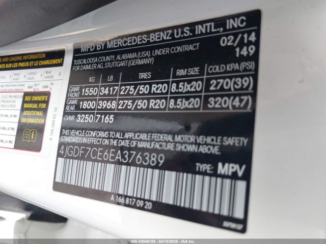 4JGDF7CE6EA376389 Mercedes-Benz Gl 450 4matic