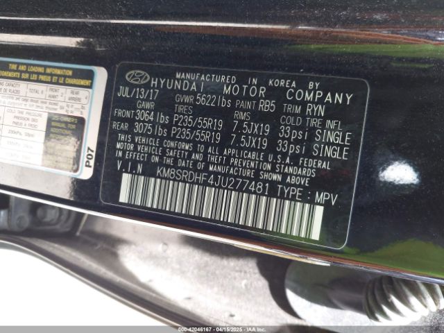 KM8SRDHF4JU277481 Hyundai Santa Fe Limited Ultimate