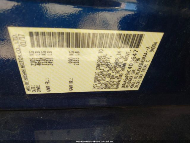 1N4AA6AP3HC403647 Nissan Maxima 3.5 Sl