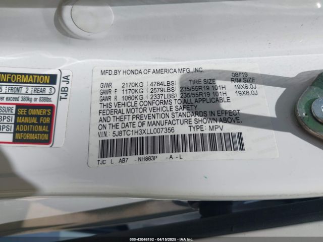 5J8TC1H3XLL007356 Acura Rdx Standard