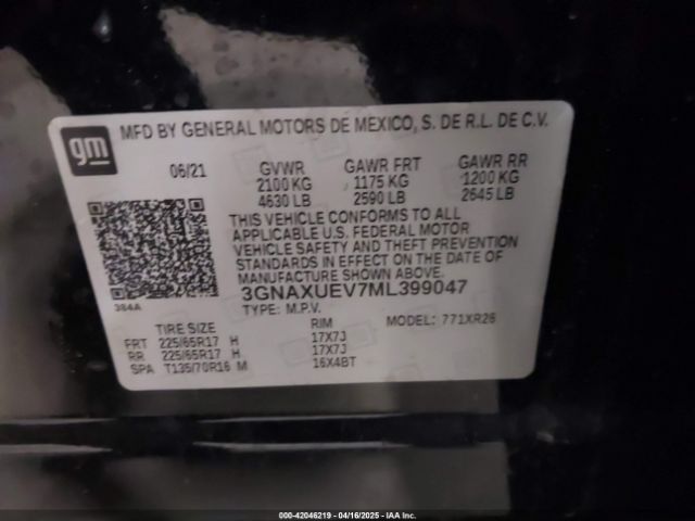 3GNAXUEV7ML399047 Chevrolet Equinox Awd Lt