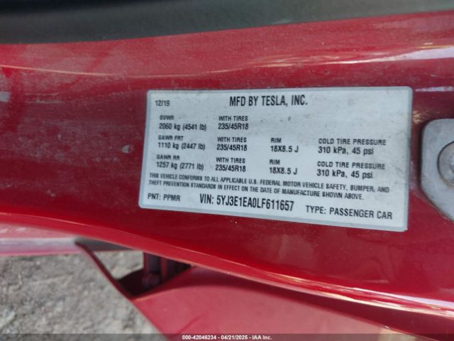2020 TESLA MODEL 3 5YJ3E1EA0LF611657 Photo 8