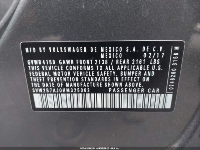 3VW2B7AJ0HM325062 Volkswagen Jetta 1.4t S