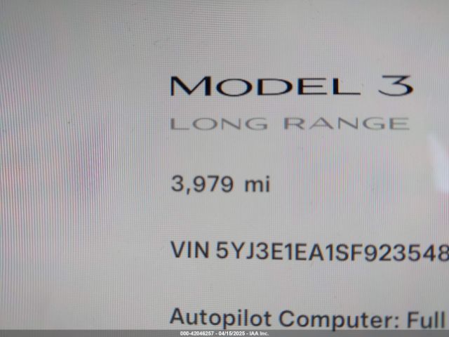 5YJ3E1EA1SF923548 Tesla Model 3 Long Range Rear-wheel Drive