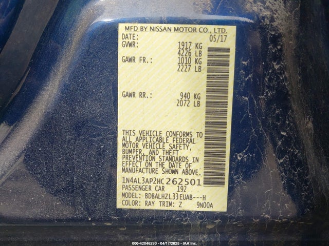 1N4AL3AP2HC262501 Nissan Altima 2.5 Sr