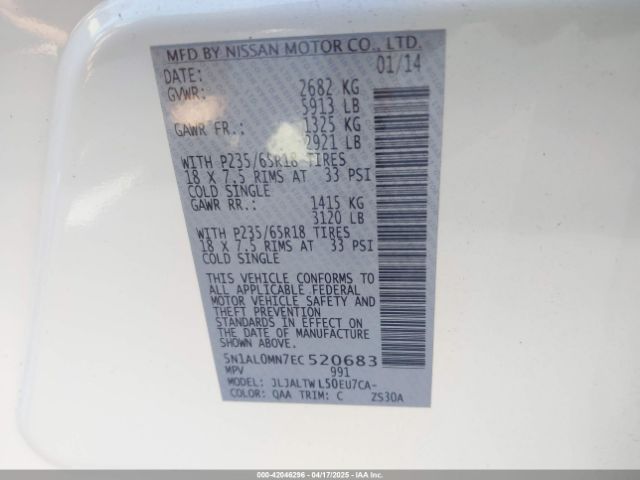 5N1AL0MN7EC520683 Infiniti QX60