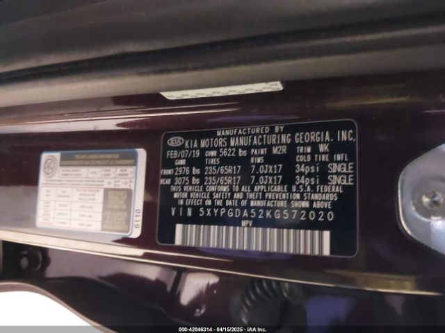 5XYPGDA52KG572020 KIA Sorento 3.3l Lx