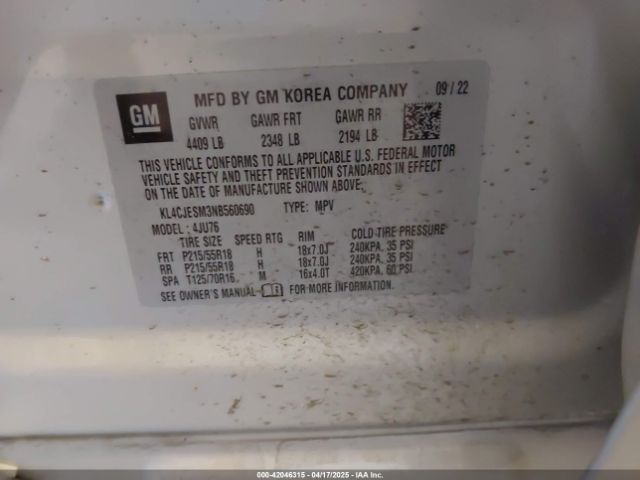 KL4CJESM3NB560690 Buick Encore Awd Preferred
