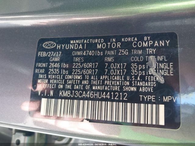 KM8J3CA46HU441212 Hyundai Tucson Se Plus