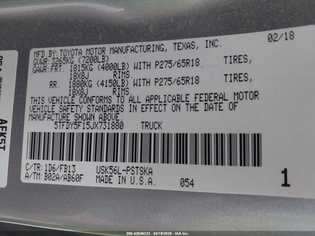 5TFDY5F15JX731880 Toyota 3ur-fe