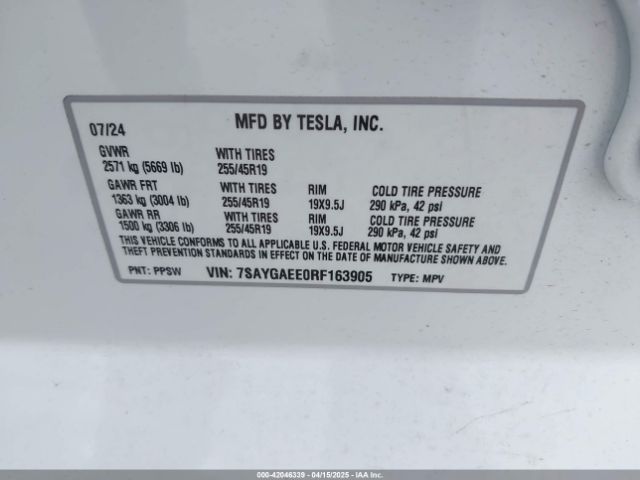 2024 TESLA MODEL Y 7SAYGAEE0RF163905 Photo 8