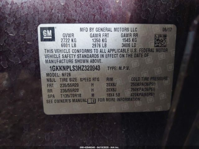 1GKKNPLS3HZ320943 GMC Acadia Denali