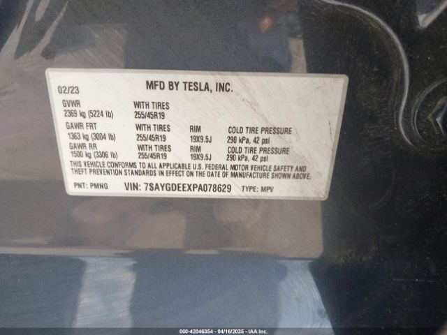 7SAYGDEEXPA078629 Tesla Model Y Awd/long Range Dual Motor All-wheel Drive