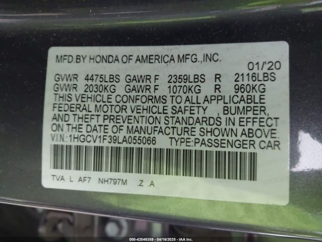 1HGCV1F39LA055066 Honda Accord Sport