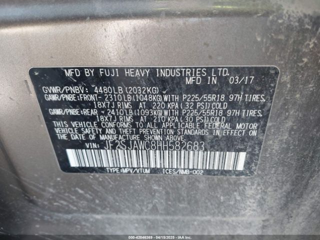 JF2SJAWC8HH582683 Subaru Forester 2.5i Touring
