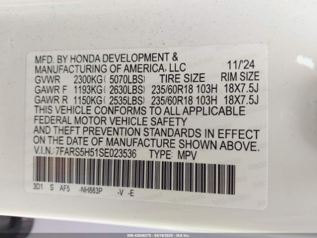 7FARS5H51SE023536 Honda lfc3