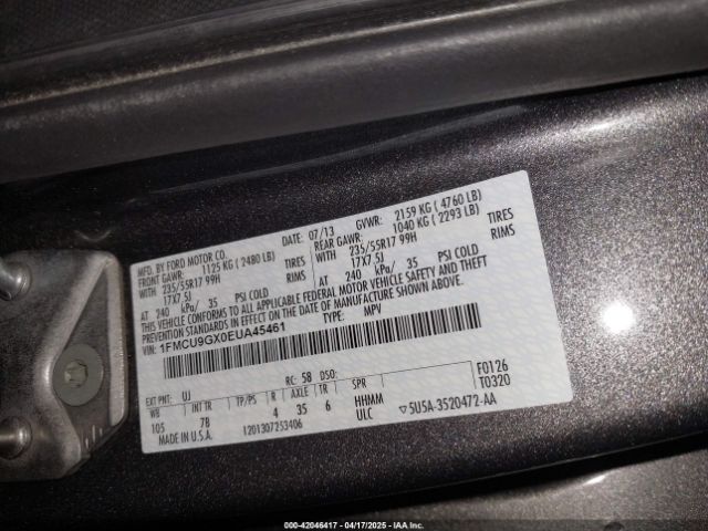 1FMCU9GX0EUA45461 Ford ESCAPE SE