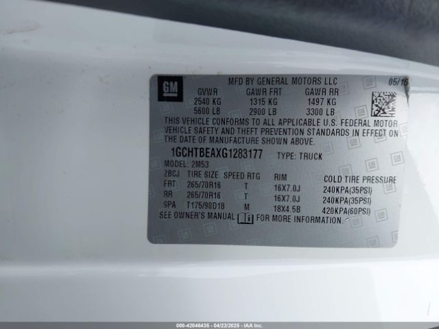 1GCHTBEAXG1283177 Chevrolet Colorado Wt