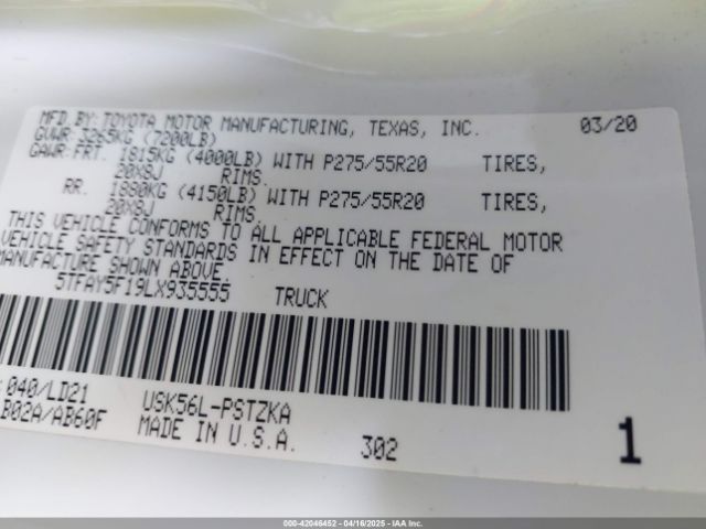 5TFAY5F19LX935555 Toyota Tundra 1794 Edition