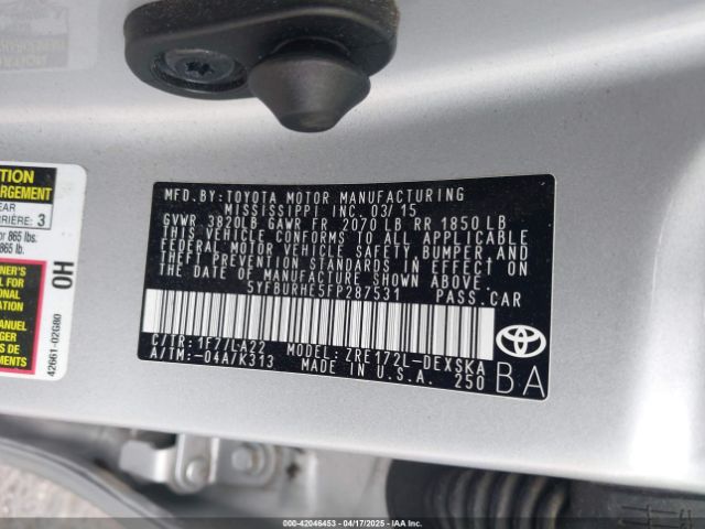 5YFBURHE5FP287531 Toyota Corolla S Premium