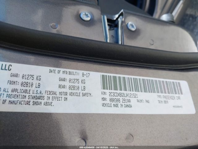 2C3CDXBG9JH121521 Dodge Charger Sxt Rwd