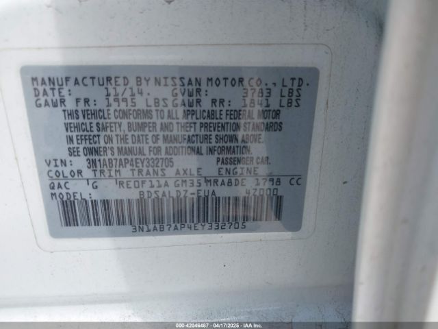3N1AB7AP4EY332705 Nissan SENTRA SV
