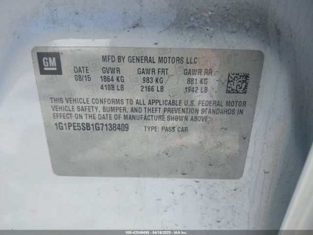 1G1PE5SB1G7138409 Chevrolet Cruze Limited 1lt Auto