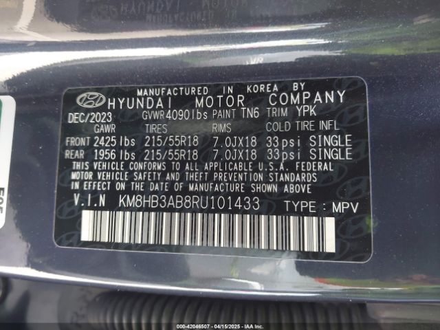 KM8HB3AB8RU101433 Hyundai Kona Sel