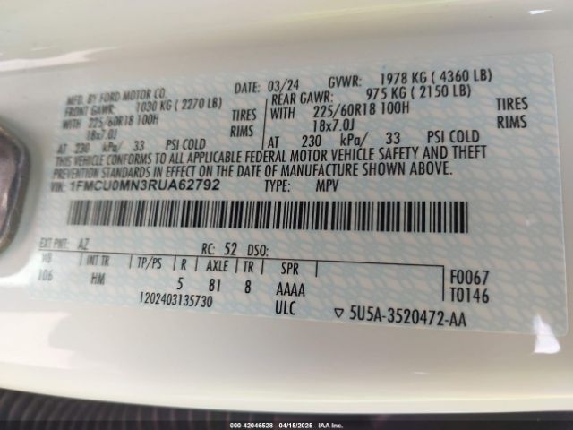 1FMCU0MN3RUA62792 Ford Escape St-line