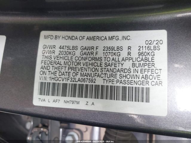 1HGCV1F32LA067592 Honda Accord Sport
