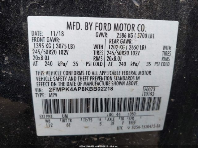 2FMPK4AP8KBB02218 Ford EDGE ST