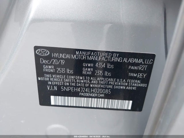 5NPEH4J24LH020085 Hyundai Sonata Limited