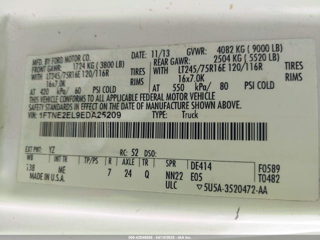 Ford E-250 Commercial 2014 1FTNE2EL9EDA25209 Image 9