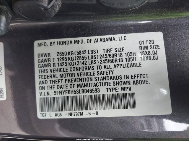 Honda Pilot Awd Ex-l 2020 5FNYF6H53LB046593 Image 9