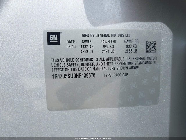 1G1ZJ5SU0HF139676 Chevrolet MALIBU HYBRID