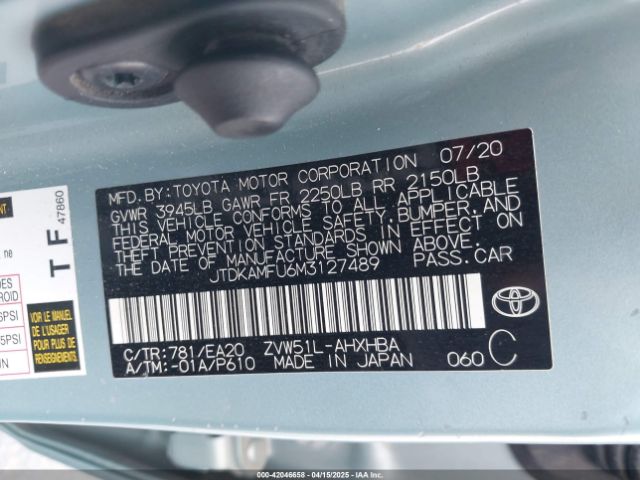JTDKAMFU6M3127489 Toyota PRIUS XLE