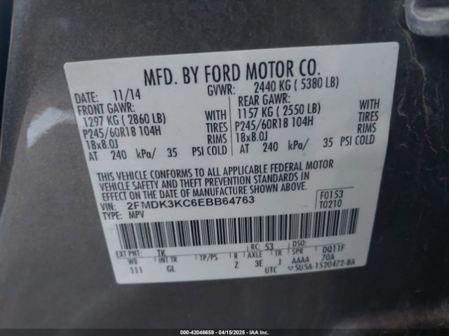 2FMDK3KC6EBB64763 Ford Edge Limited