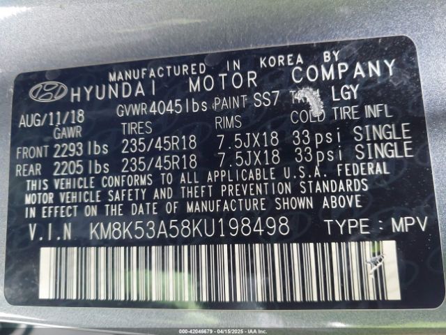 KM8K53A58KU198498 Hyundai Kona Ultimate